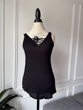 Garage Black Lace-Up V-Neck Tank Top